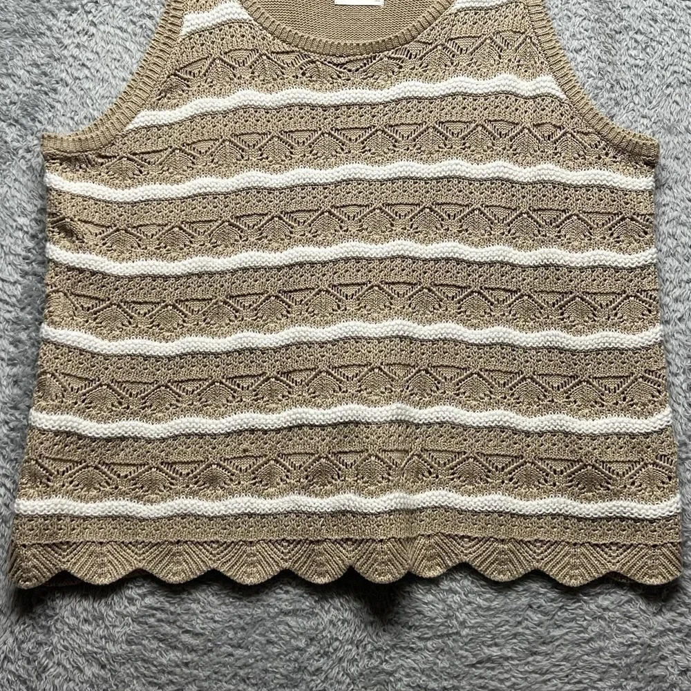 LC Lauren Conrad Pointelle Top Women 3X Beige White Sleeveless Lined Scallop Hem - Picture 4 of 12